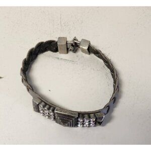 Lia Sophia Silver Plated Crystals Leather Bracelet Confidence Gray VGC